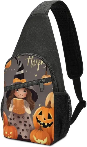 Sling Backpack for Women Men Crossbody Chest Bag Travel Happy Halloween Day Trick Or Treat Daypack Shoulder Bag for Hiking