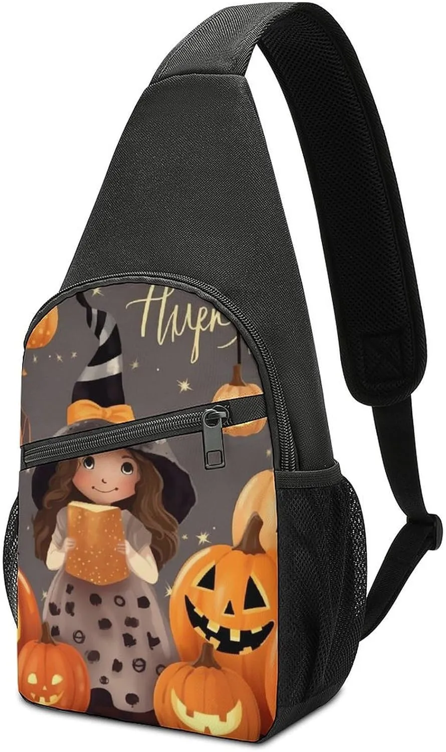 Sling Backpack for Women Men Crossbody Chest Bag Travel Happy Halloween Day Trick Or Treat Daypack Shoulder Bag for Hiking