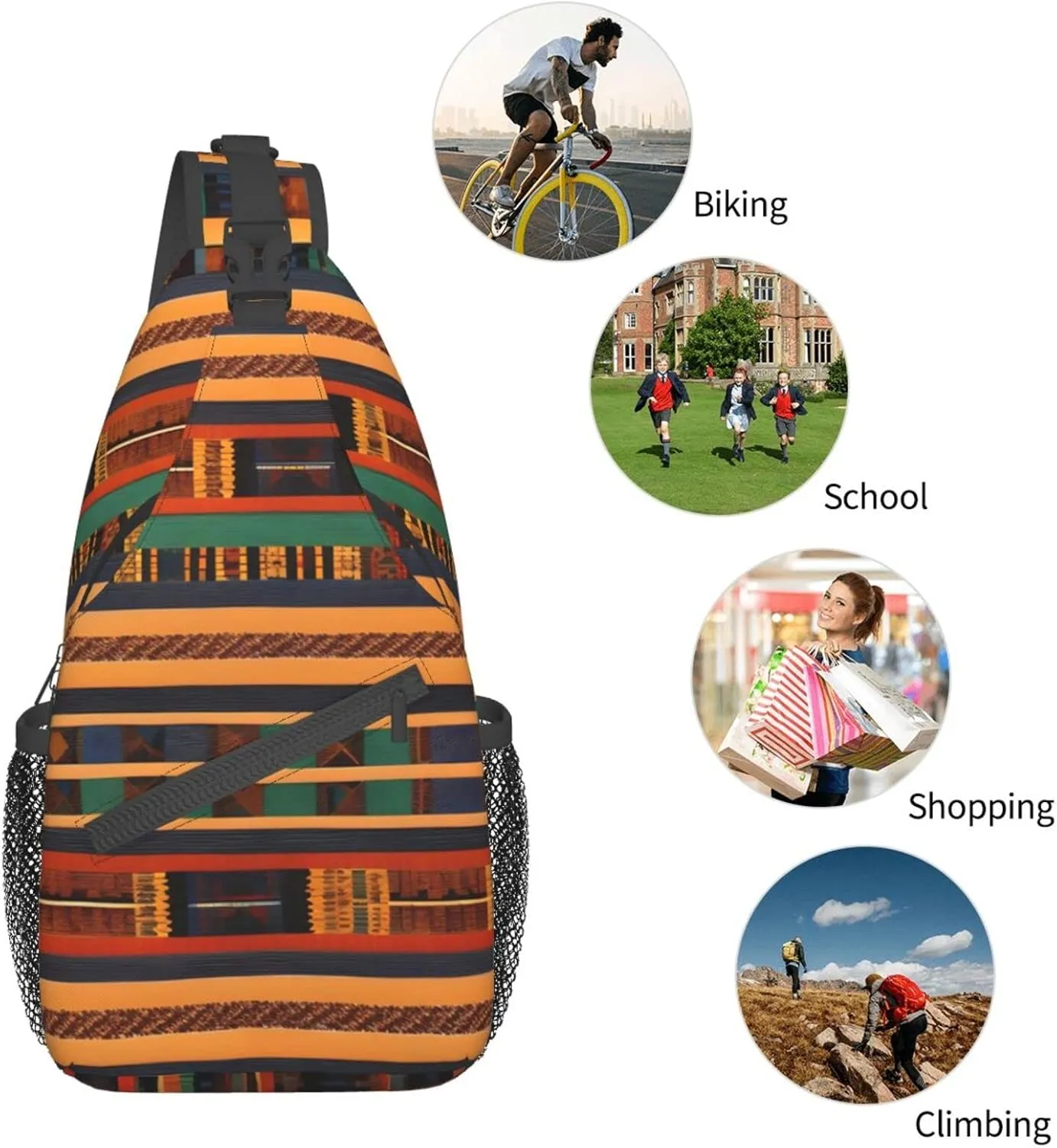 Sling Backpack,Men Cross Chest Bag Diagonally,Durable Adjustable Outdoor Cycling Travel Bag,African Weaving Print