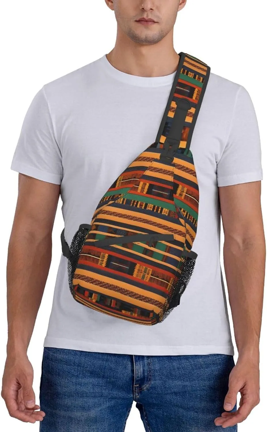 Sling Backpack,Men Cross Chest Bag Diagonally,Durable Adjustable Outdoor Cycling Travel Bag,African Weaving Print
