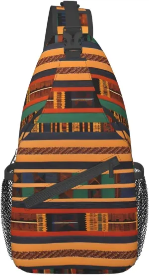 Sling Backpack,Men Cross Chest Bag Diagonally,Durable Adjustable Outdoor Cycling Travel Bag,African Weaving Print