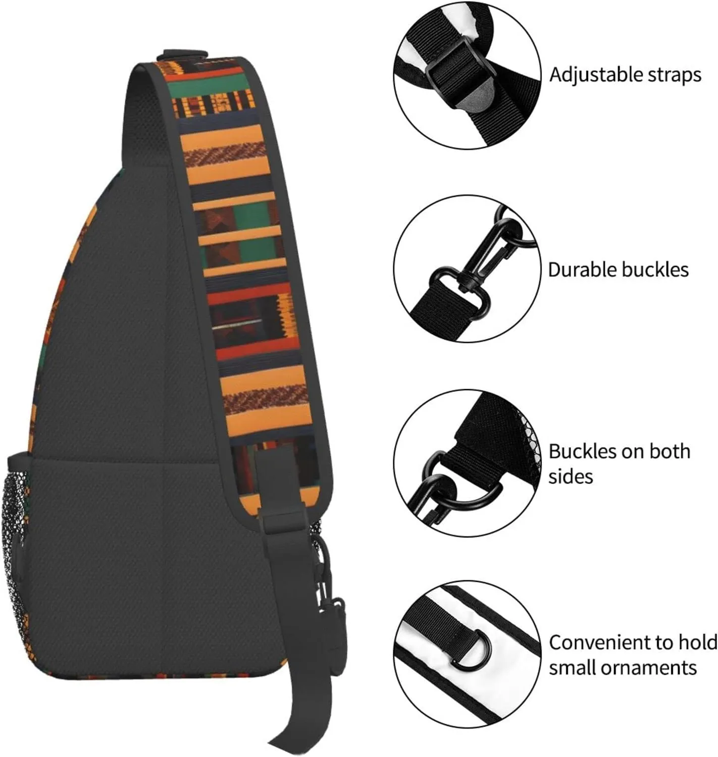 Sling Backpack,Men Cross Chest Bag Diagonally,Durable Adjustable Outdoor Cycling Travel Bag,African Weaving Print