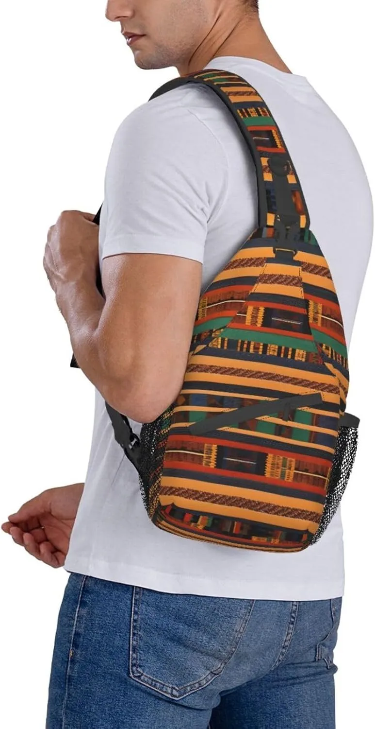 Sling Backpack,Men Cross Chest Bag Diagonally,Durable Adjustable Outdoor Cycling Travel Bag,African Weaving Print