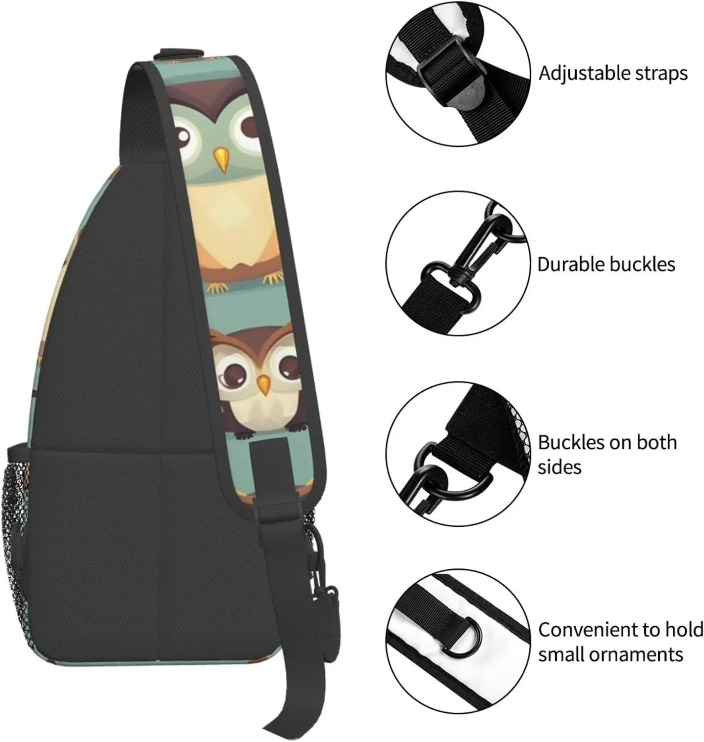 Sling Backpack,Men Cross Chest Bag Diagonally,Durable Adjustable Outdoor Cycling Travel Bag,Animal Cartoon Owls Cute Print