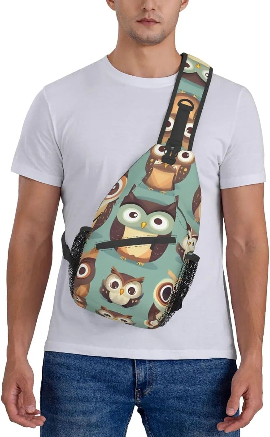Sling Backpack,Men Cross Chest Bag Diagonally,Durable Adjustable Outdoor Cycling Travel Bag,Animal Cartoon Owls Cute Print