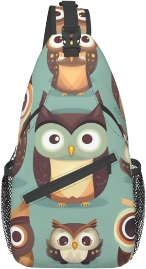 Sling Backpack,Men Cross Chest Bag Diagonally,Durable Adjustable Outdoor Cycling Travel Bag,Animal Cartoon Owls Cute Print