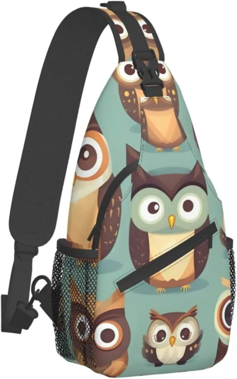 Sling Backpack,Men Cross Chest Bag Diagonally,Durable Adjustable Outdoor Cycling Travel Bag,Animal Cartoon Owls Cute Print