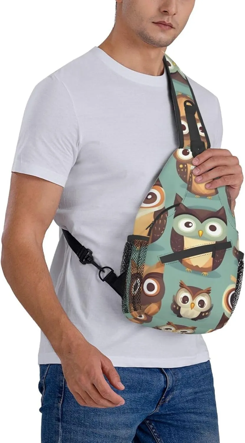 Sling Backpack,Men Cross Chest Bag Diagonally,Durable Adjustable Outdoor Cycling Travel Bag,Animal Cartoon Owls Cute Print
