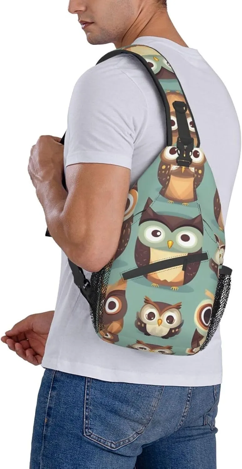 Sling Backpack,Men Cross Chest Bag Diagonally,Durable Adjustable Outdoor Cycling Travel Bag,Animal Cartoon Owls Cute Print