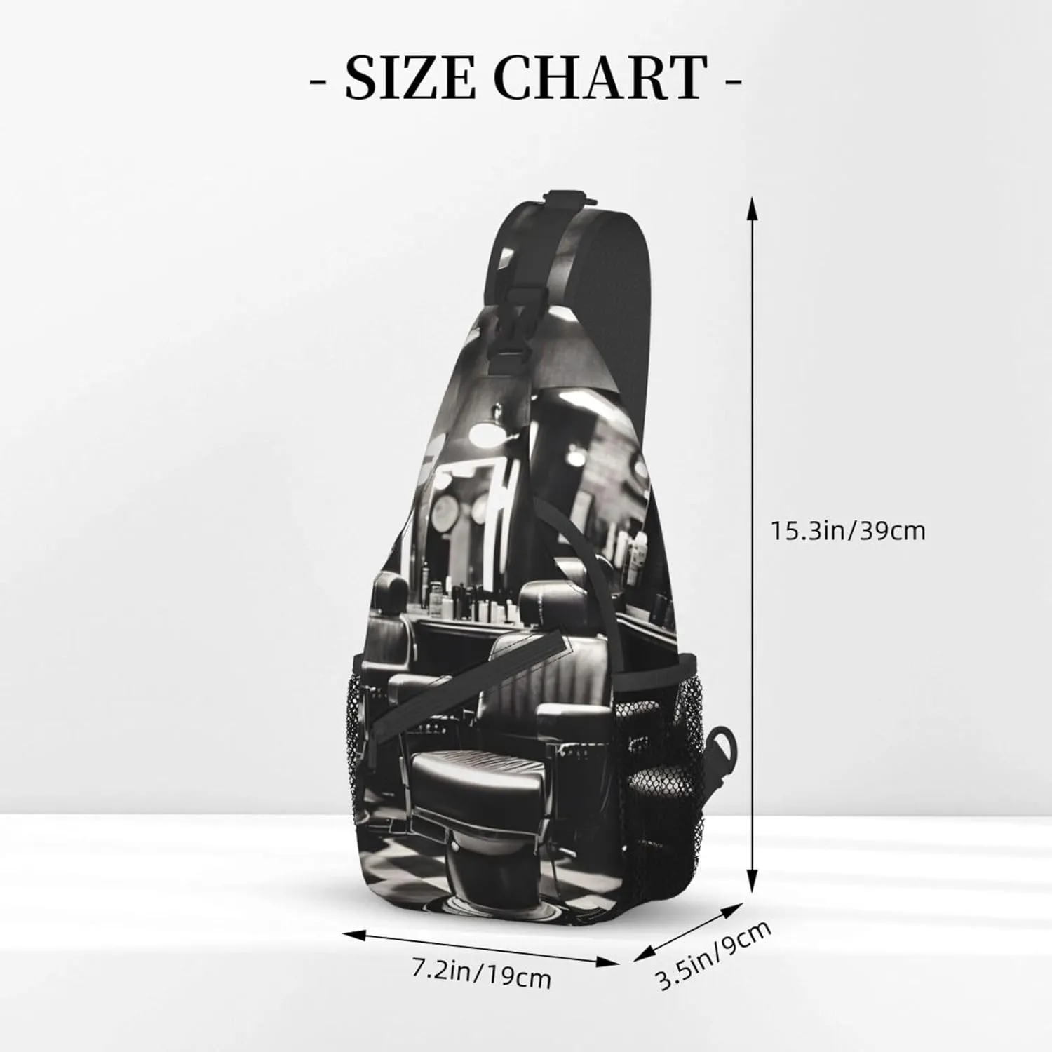 Sling Backpack,Men Cross Chest Bag Diagonally,Durable Adjustable Outdoor Cycling Travel Bag,Barber Shop Monochrome Style Print