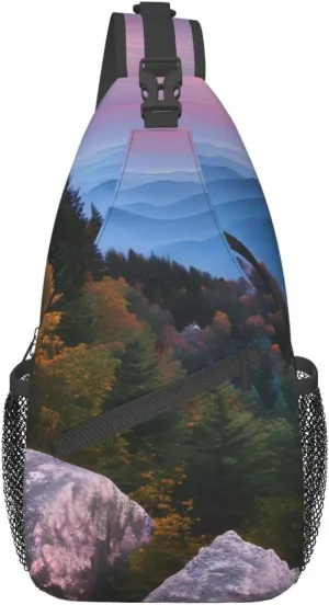 Sling Backpack,Men Cross Chest Bag Diagonally,Durable Adjustable Outdoor Cycling Travel Bag,Canadian Smokey Mountain Cliff Print