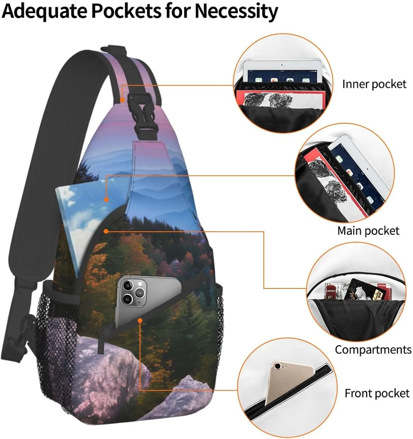 Sling Backpack,Men Cross Chest Bag Diagonally,Durable Adjustable Outdoor Cycling Travel Bag,Canadian Smokey Mountain Cliff Print