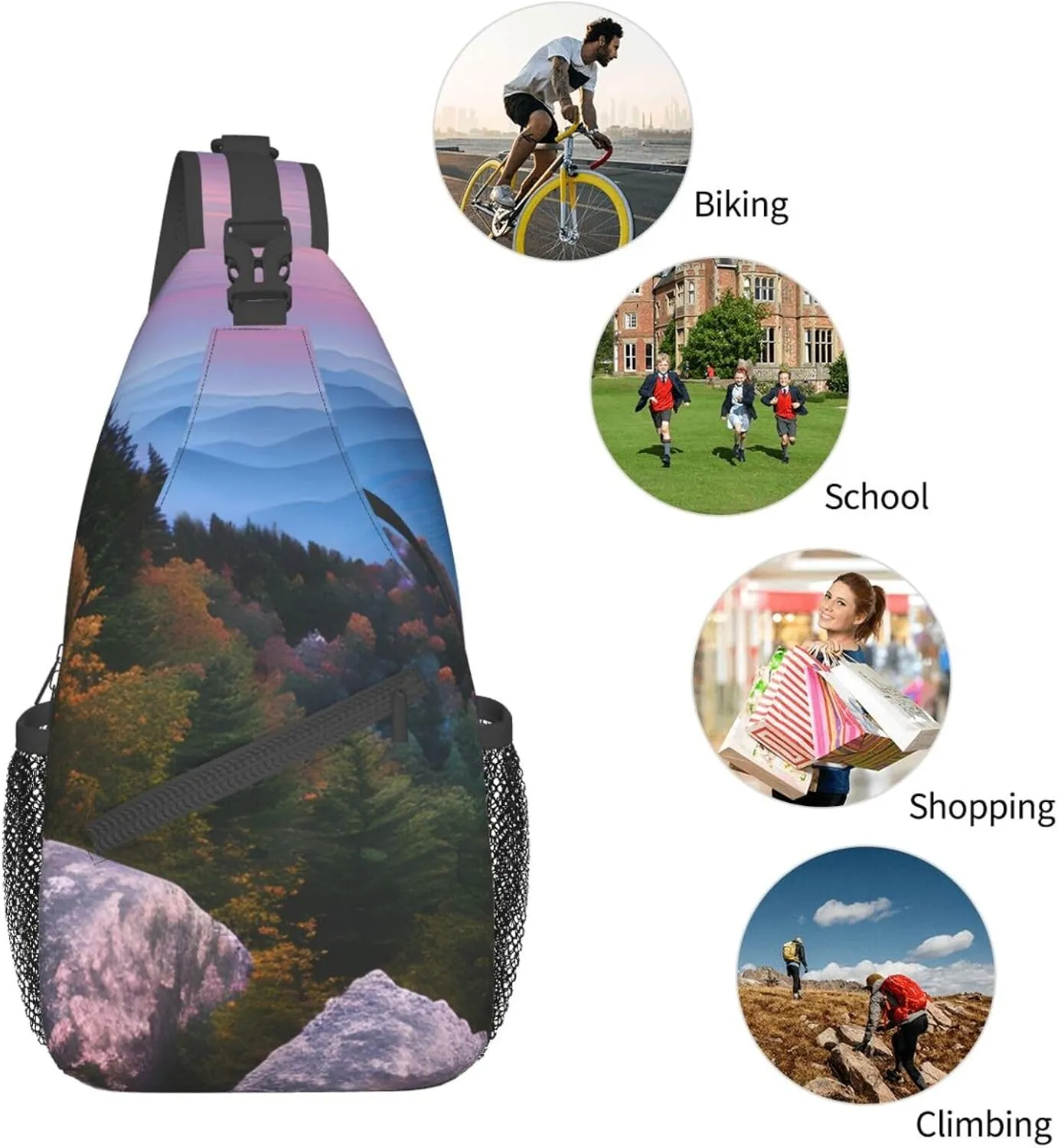 Sling Backpack,Men Cross Chest Bag Diagonally,Durable Adjustable Outdoor Cycling Travel Bag,Canadian Smokey Mountain Cliff Print