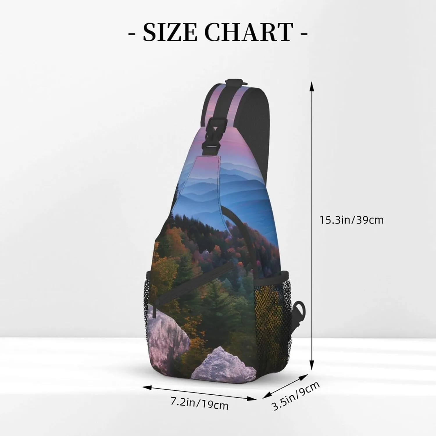 Sling Backpack,Men Cross Chest Bag Diagonally,Durable Adjustable Outdoor Cycling Travel Bag,Canadian Smokey Mountain Cliff Print