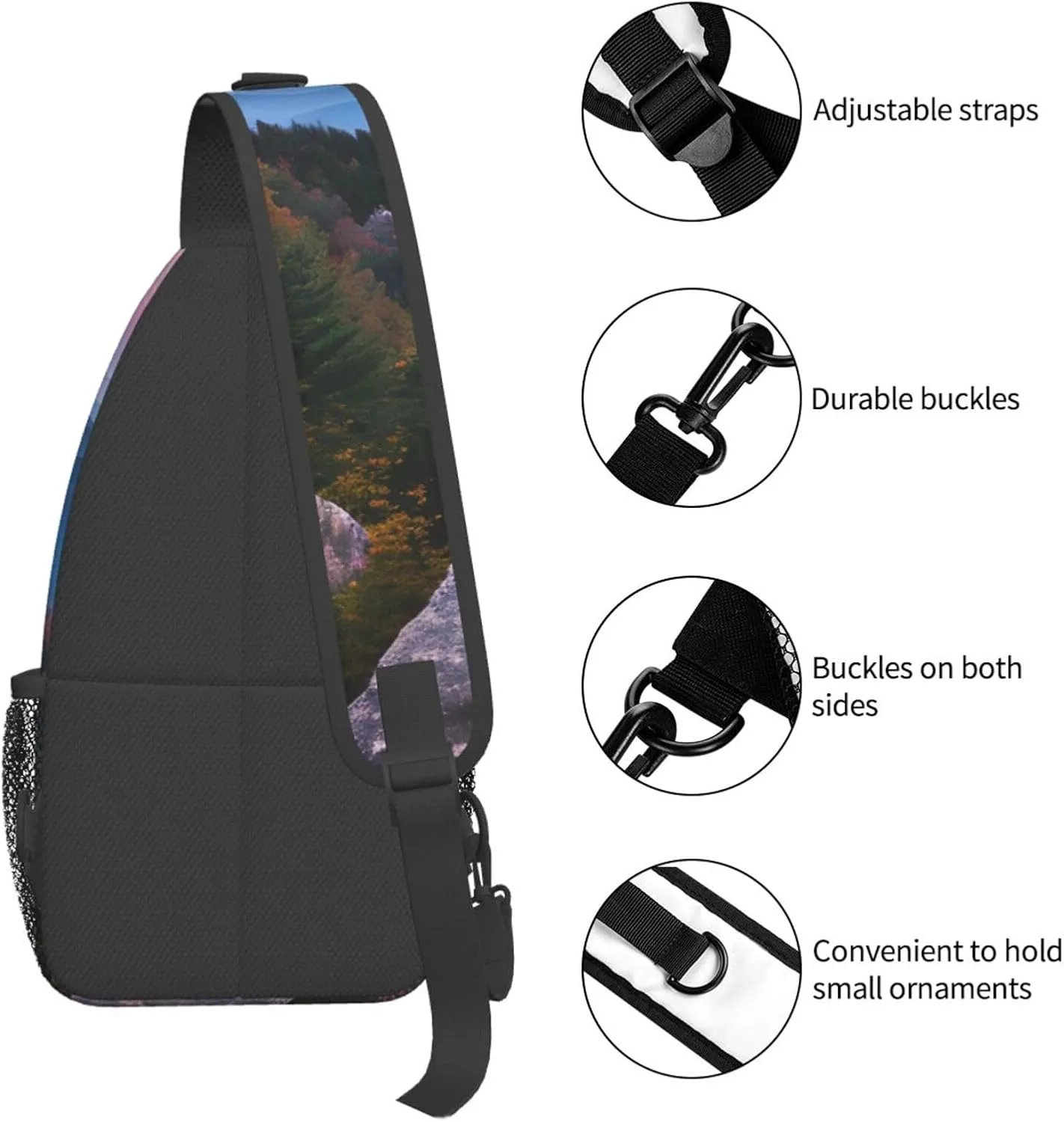 Sling Backpack,Men Cross Chest Bag Diagonally,Durable Adjustable Outdoor Cycling Travel Bag,Canadian Smokey Mountain Cliff Print