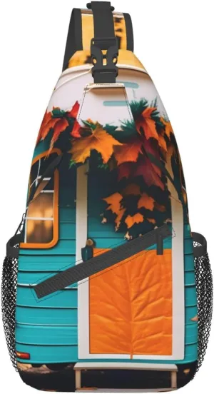 Sling Backpack,Men Cross Chest Bag Diagonally,Durable Adjustable Outdoor Cycling Travel Bag,Happy Fall Camper Print