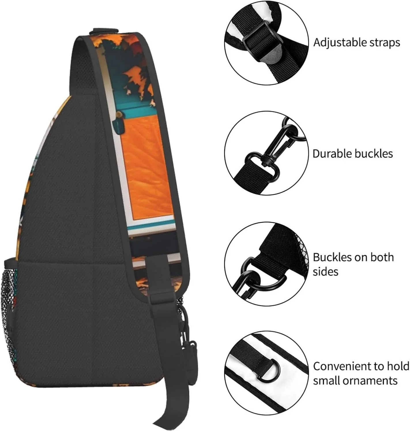 Sling Backpack,Men Cross Chest Bag Diagonally,Durable Adjustable Outdoor Cycling Travel Bag,Happy Fall Camper Print