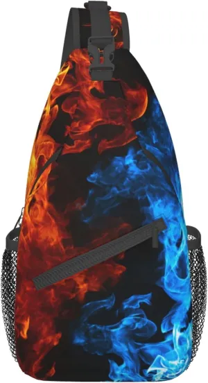 Sling Bag Casual Shoulder Backpack Lightweight Red blue fire balck Chest Package With Adjustable Strap Multipurpose Sling Bag