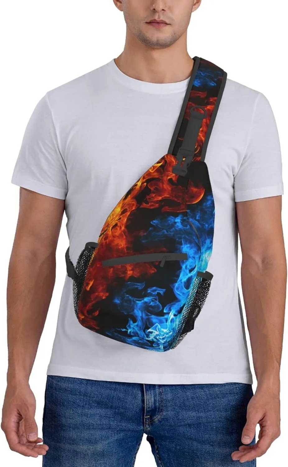 Sling Bag Casual Shoulder Backpack Lightweight Red blue fire balck Chest Package With Adjustable Strap Multipurpose Sling Bag