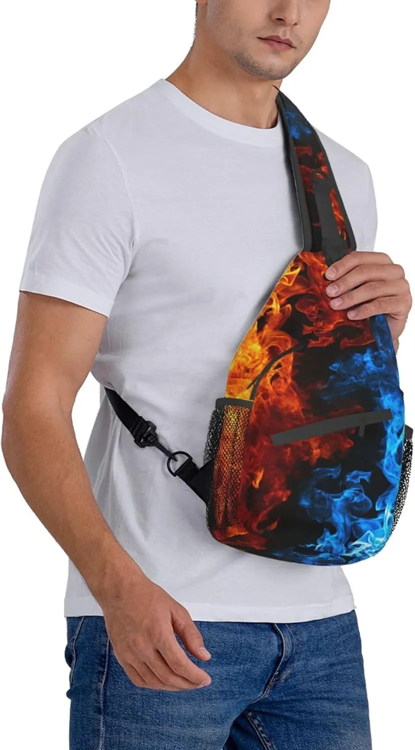 Sling Bag Casual Shoulder Backpack Lightweight Red blue fire balck Chest Package With Adjustable Strap Multipurpose Sling Bag