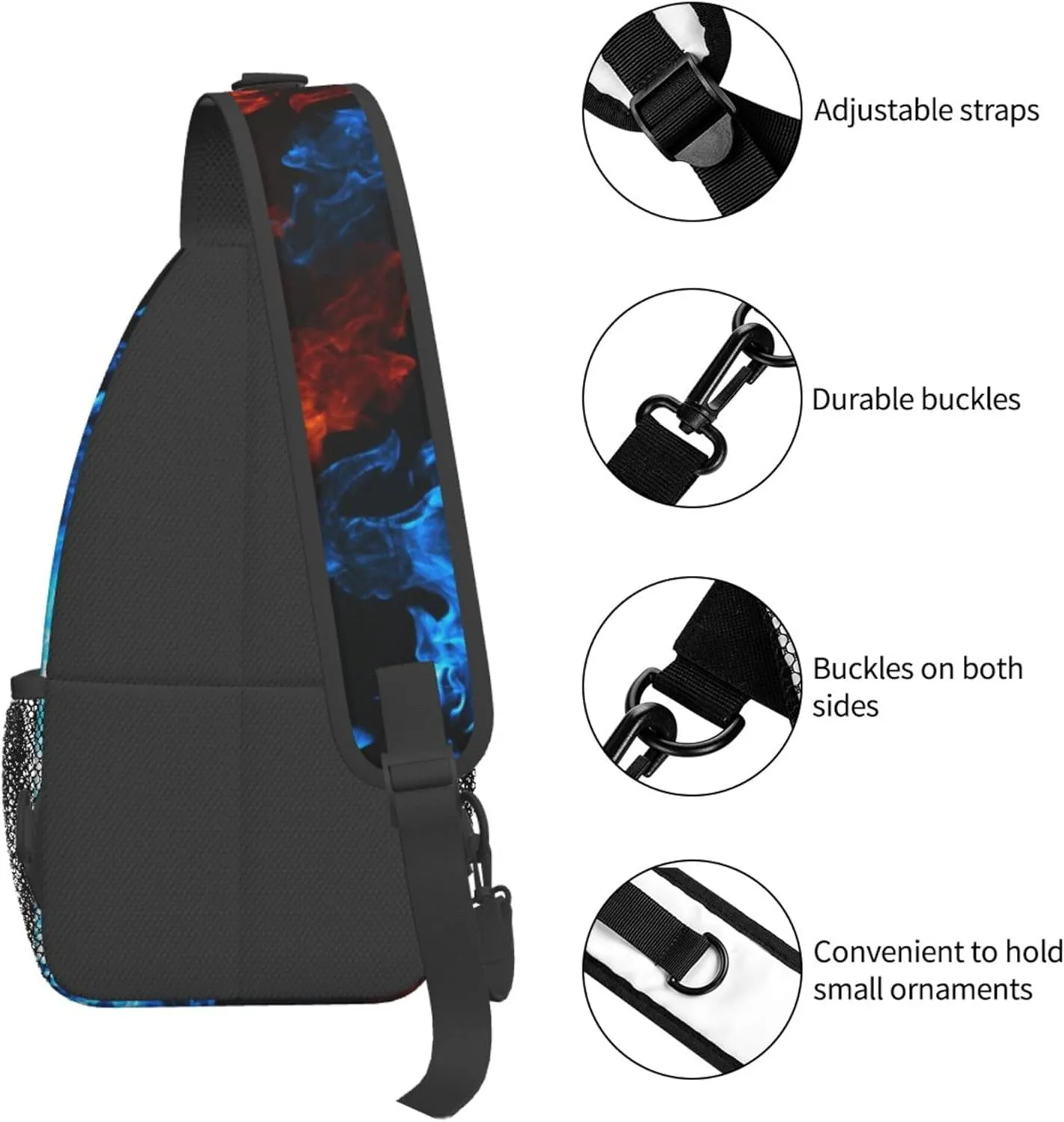 Sling Bag Casual Shoulder Backpack Lightweight Red blue fire balck Chest Package With Adjustable Strap Multipurpose Sling Bag
