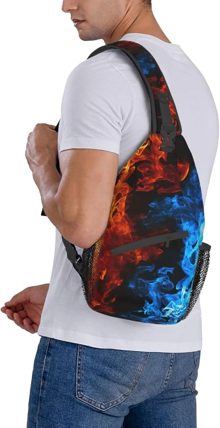 Sling Bag Casual Shoulder Backpack Lightweight Red blue fire balck Chest Package With Adjustable Strap Multipurpose Sling Bag