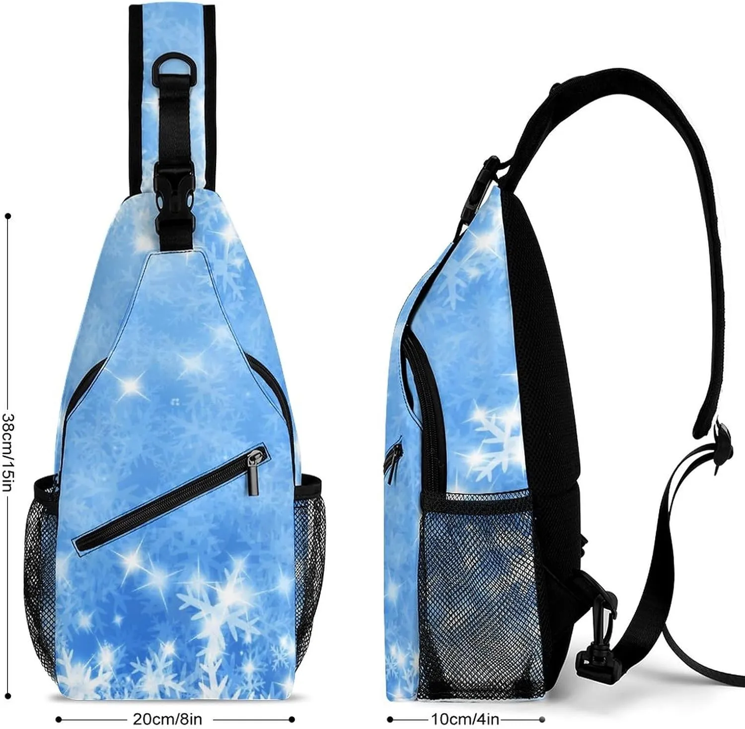 Sling Bag Chest Crossbody Backpack Winter Snow Flakes Travel Hiking Daypack for Women Men with Strap Purse Lightweight Chest Bags