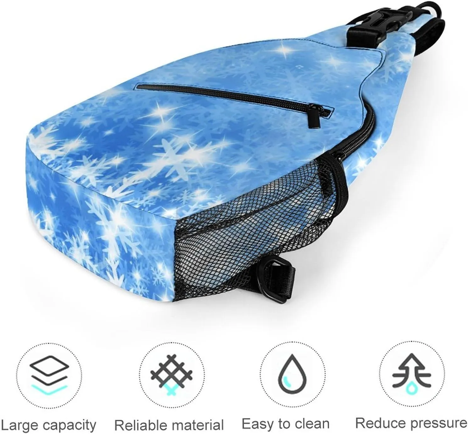 Sling Bag Chest Crossbody Backpack Winter Snow Flakes Travel Hiking Daypack for Women Men with Strap Purse Lightweight Chest Bags