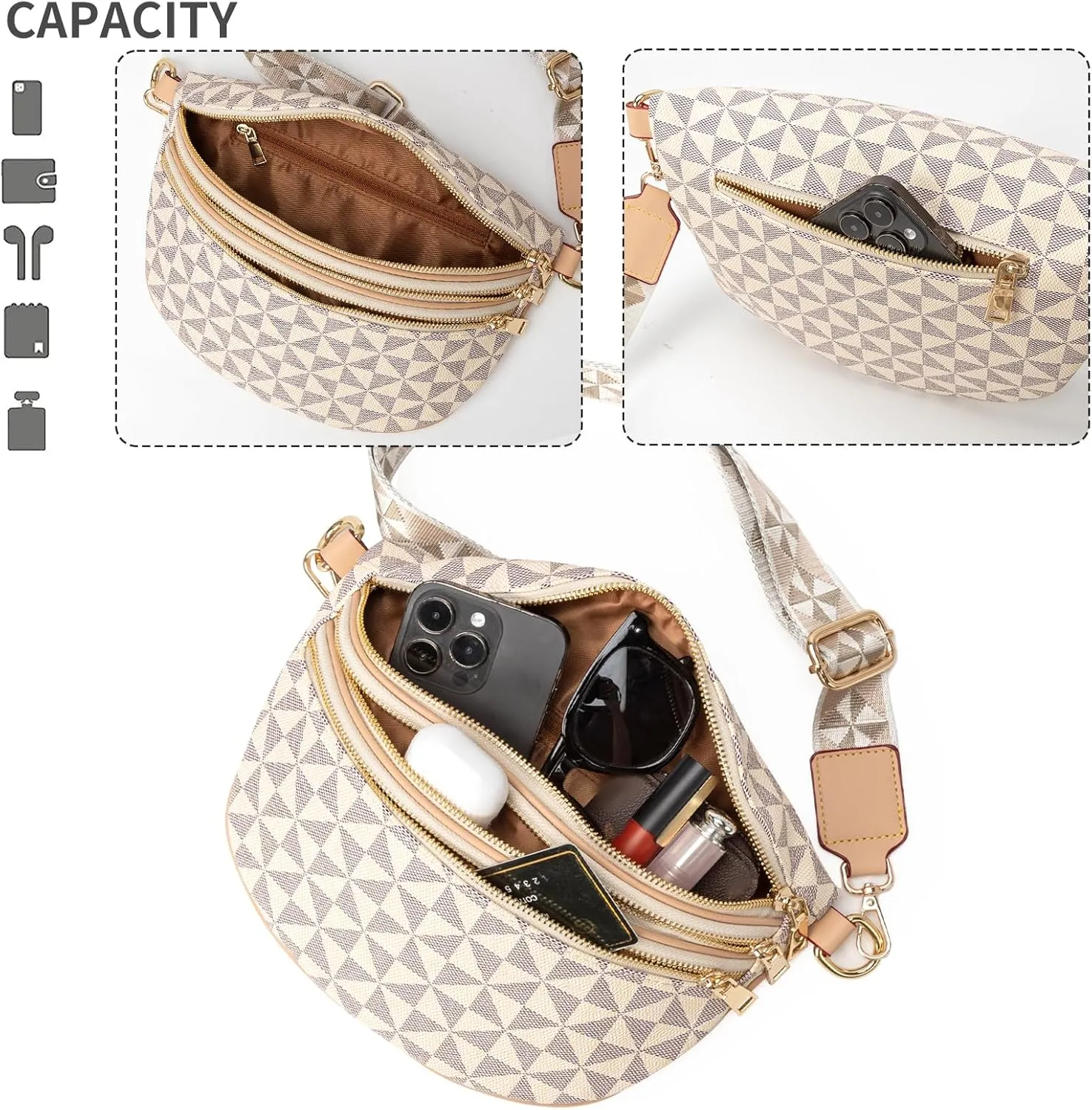 Sling Bag for Women, Crossbody Fanny Pack - Lightweight Chest Bag for Travel, Adjustable Strap & Hidden Pocket