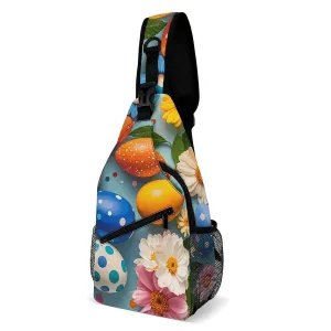 Sling Bag for Women Men Chest Bag Color Eggs Flowers Leaves Polka Dot Circles on Eggshells Crossbody Bag Small Sling Backpack Daypack Packs/554