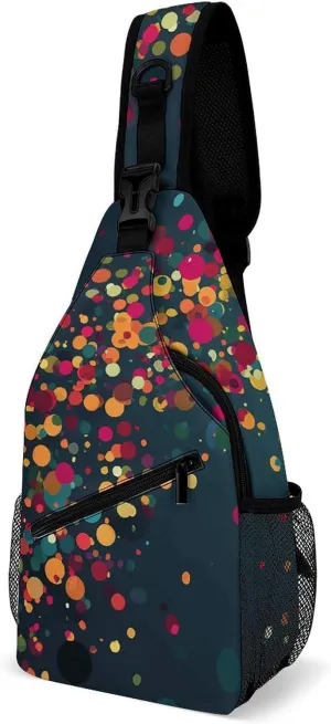 Sling Bag for Women Men Chest Bag Falling Colorful Dots Crossbody Bag Small Sling Backpack Daypack Fanny Packs