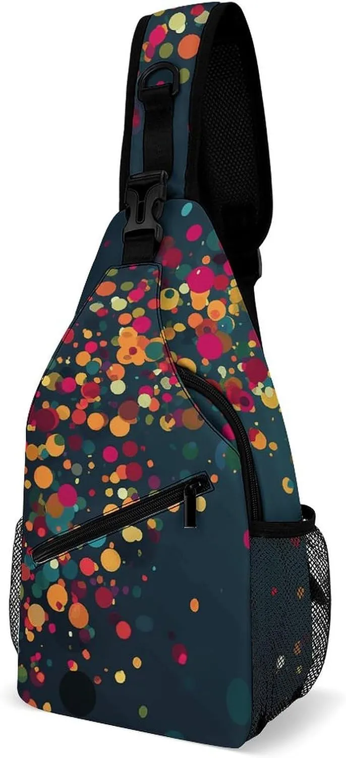 Sling Bag for Women Men Chest Bag Falling Colorful Dots Crossbody Bag Small Sling Backpack Daypack Fanny Packs