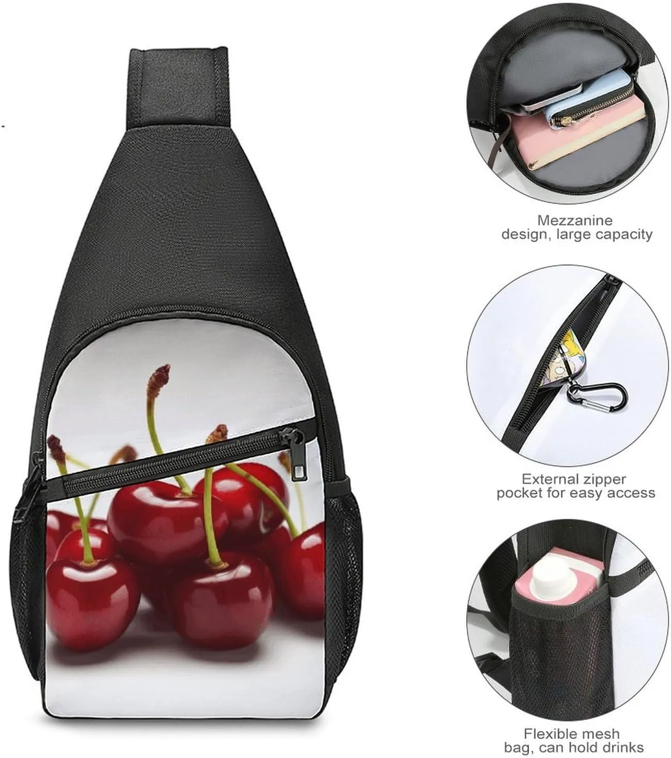 Sling Bag for Women Men Crossbody Bag Chest Bag Cherry on The Table Sling Backpack Fanny Packs Travel Hiking Daypack