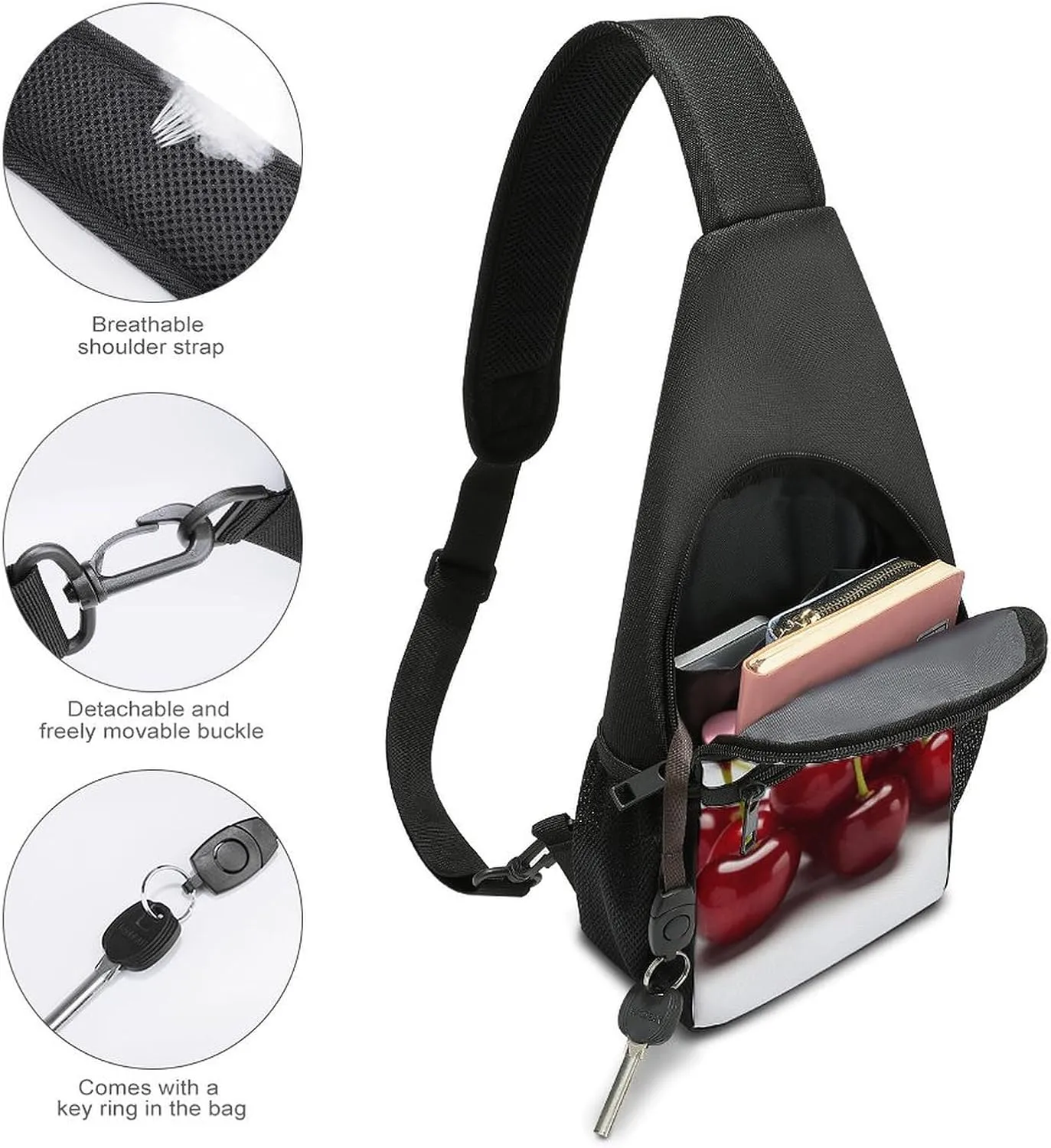 Sling Bag for Women Men Crossbody Bag Chest Bag Cherry on The Table Sling Backpack Fanny Packs Travel Hiking Daypack