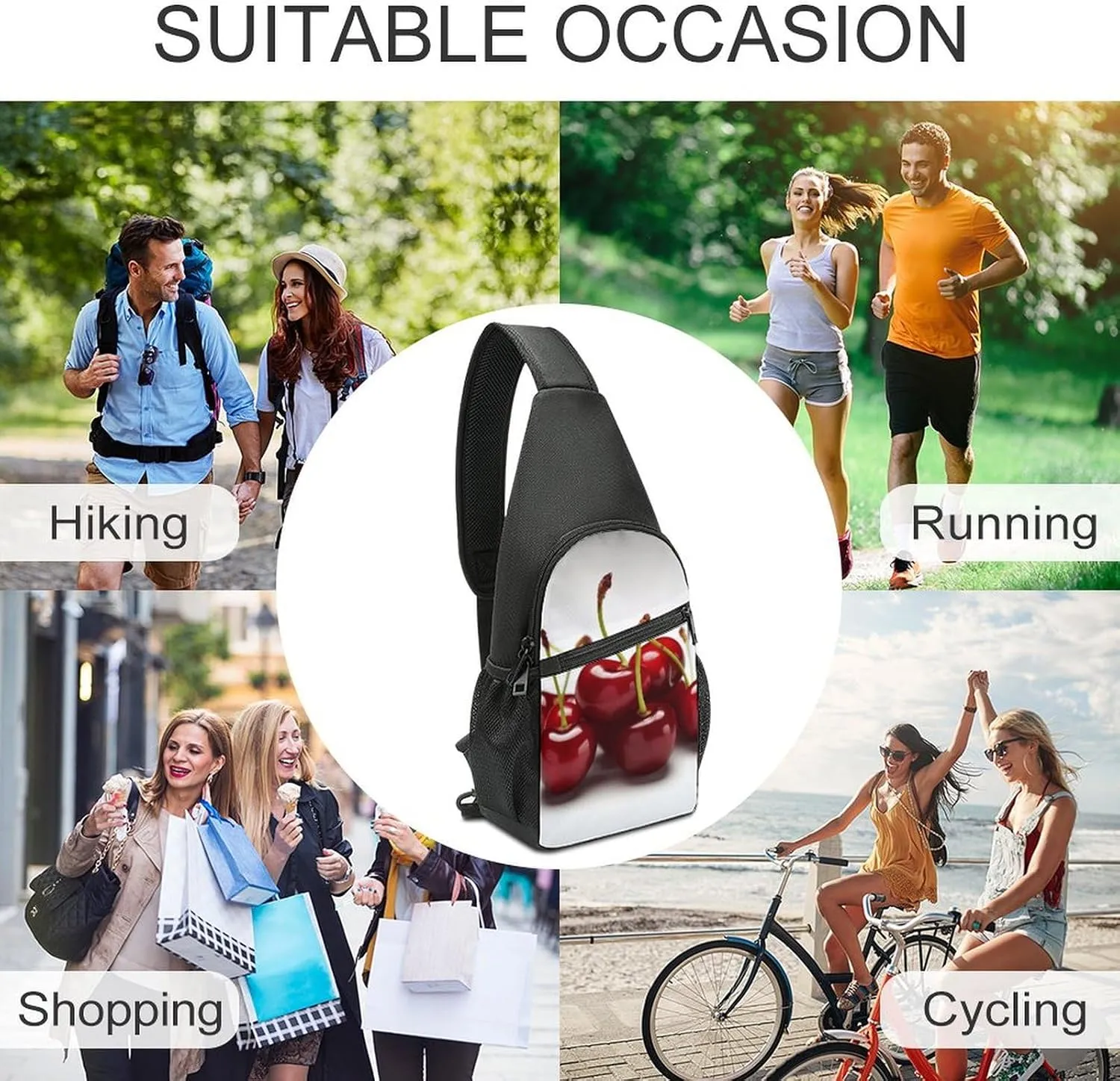 Sling Bag for Women Men Crossbody Bag Chest Bag Cherry on The Table Sling Backpack Fanny Packs Travel Hiking Daypack