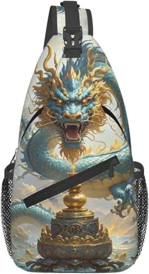 Sling Bag for Women Men Crossbody Bag Chest Bag Chinese Dragon Oil Painting Sling Backpack Fanny Packs Travel Hiking Daypack