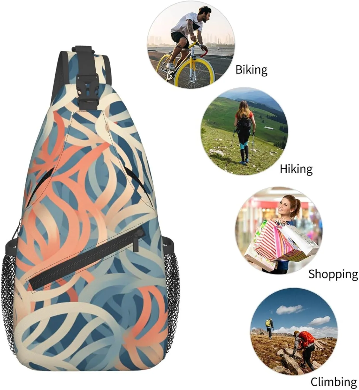 Sling Bag for Women Men Crossbody Bag Sling Backpack Coral coloured patterns Cross Body Bag Adjustable Chest Bag