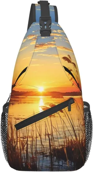 Sling Bag for Women Men Crossbody Bag Sling Backpack Reeds by the river Chest Bag Fanny Packs Hiking Daypack