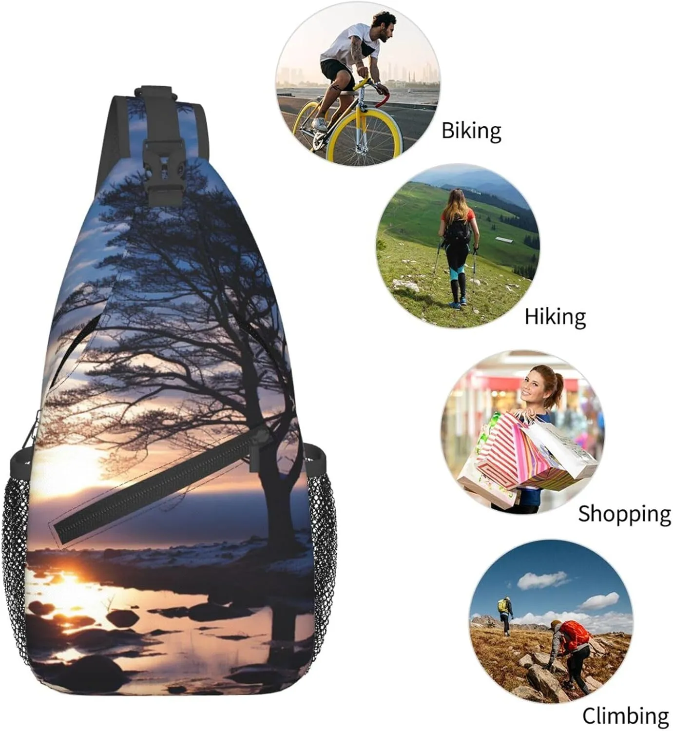 Sling Bag for Women Men Crossbody Bag Sling Backpack Tree branch silhouette at dusk Cross Body Bag Adjustable Chest Bag