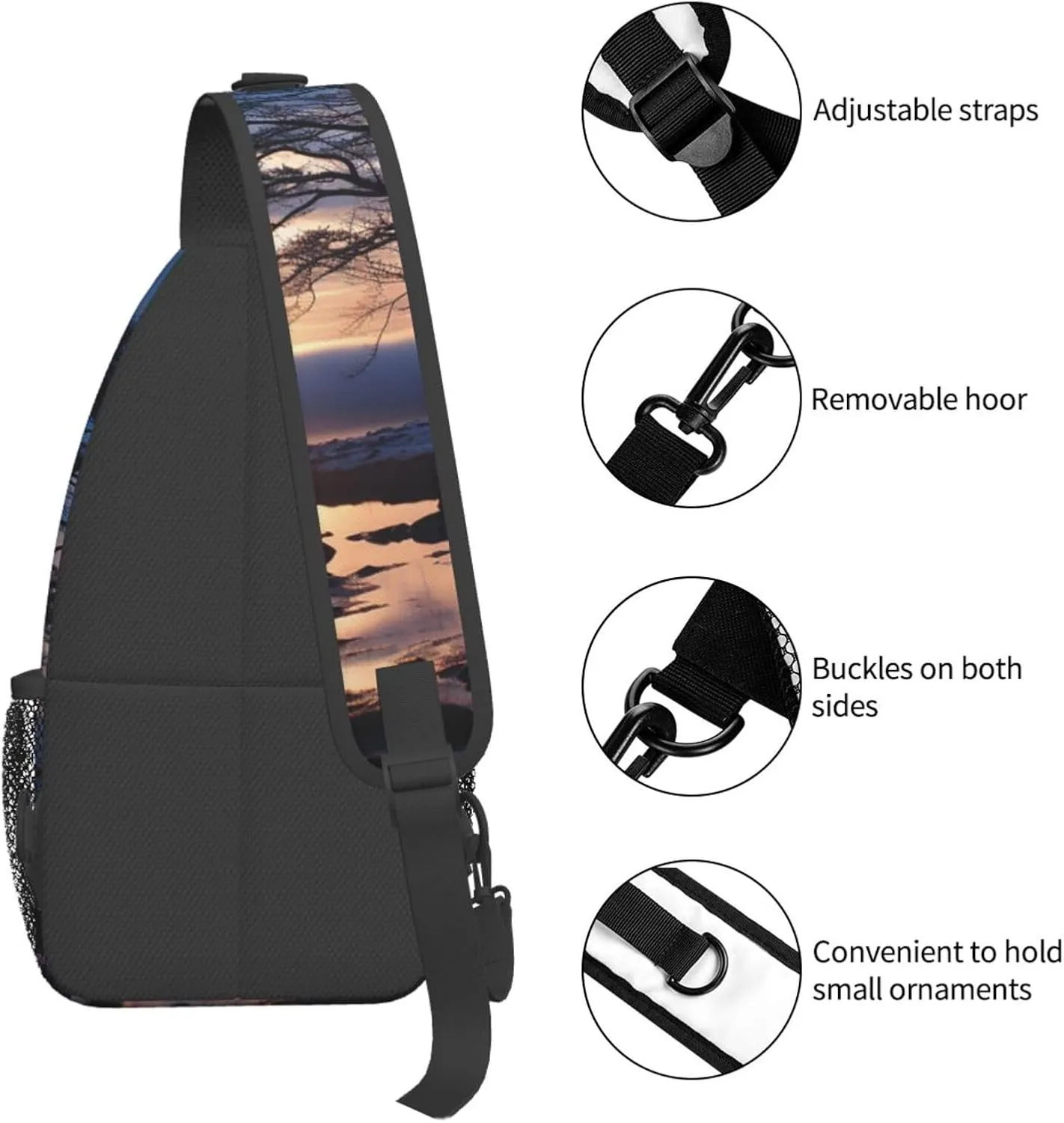 Sling Bag for Women Men Crossbody Bag Sling Backpack Tree branch silhouette at dusk Cross Body Bag Adjustable Chest Bag