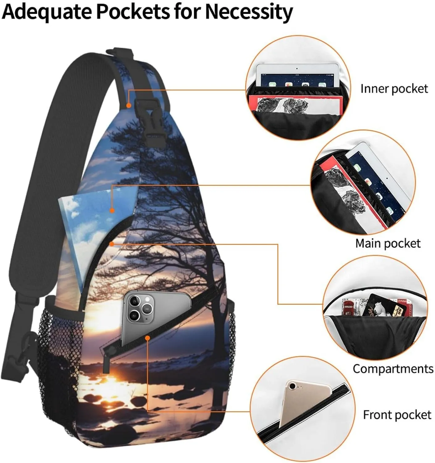 Sling Bag for Women Men Crossbody Bag Sling Backpack Tree branch silhouette at dusk Cross Body Bag Adjustable Chest Bag