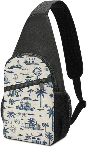 Sling Bag for Women Men Crossbody Bag Small Sling Backpack Blue Ink Doodle Chest Bag Hiking Daypack