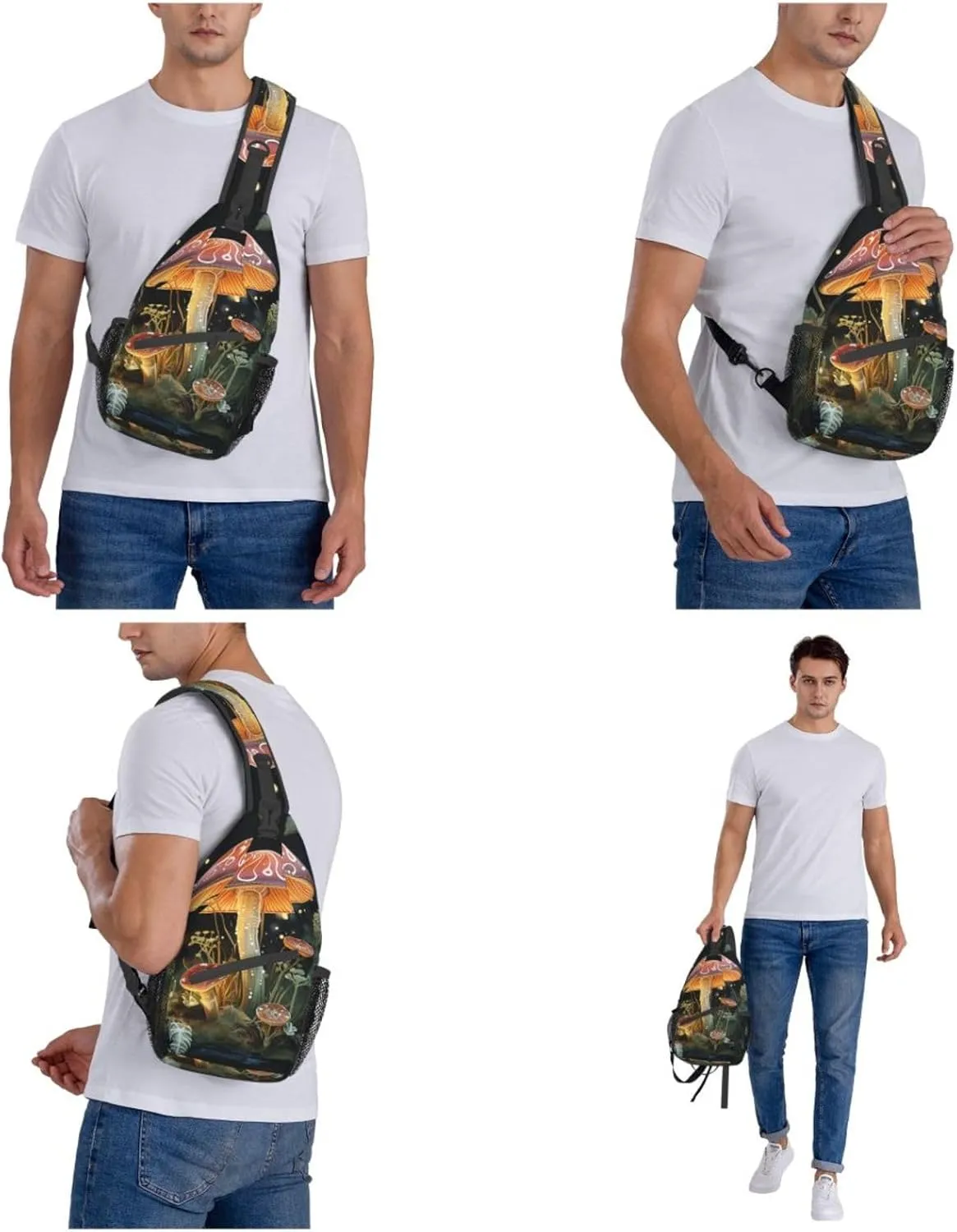 Sling Bag for Women Men Crossbody Bag Small Sling Backpack Butterfly Mushroom Chest Bag Hiking Daypack