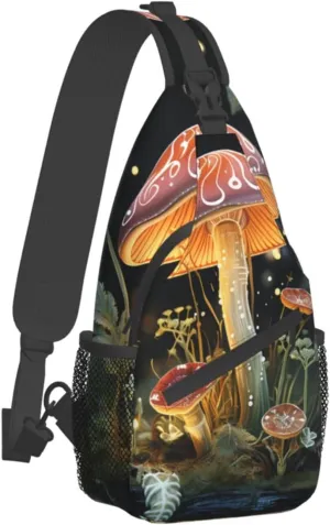 Sling Bag for Women Men Crossbody Bag Small Sling Backpack Butterfly Mushroom Chest Bag Hiking Daypack