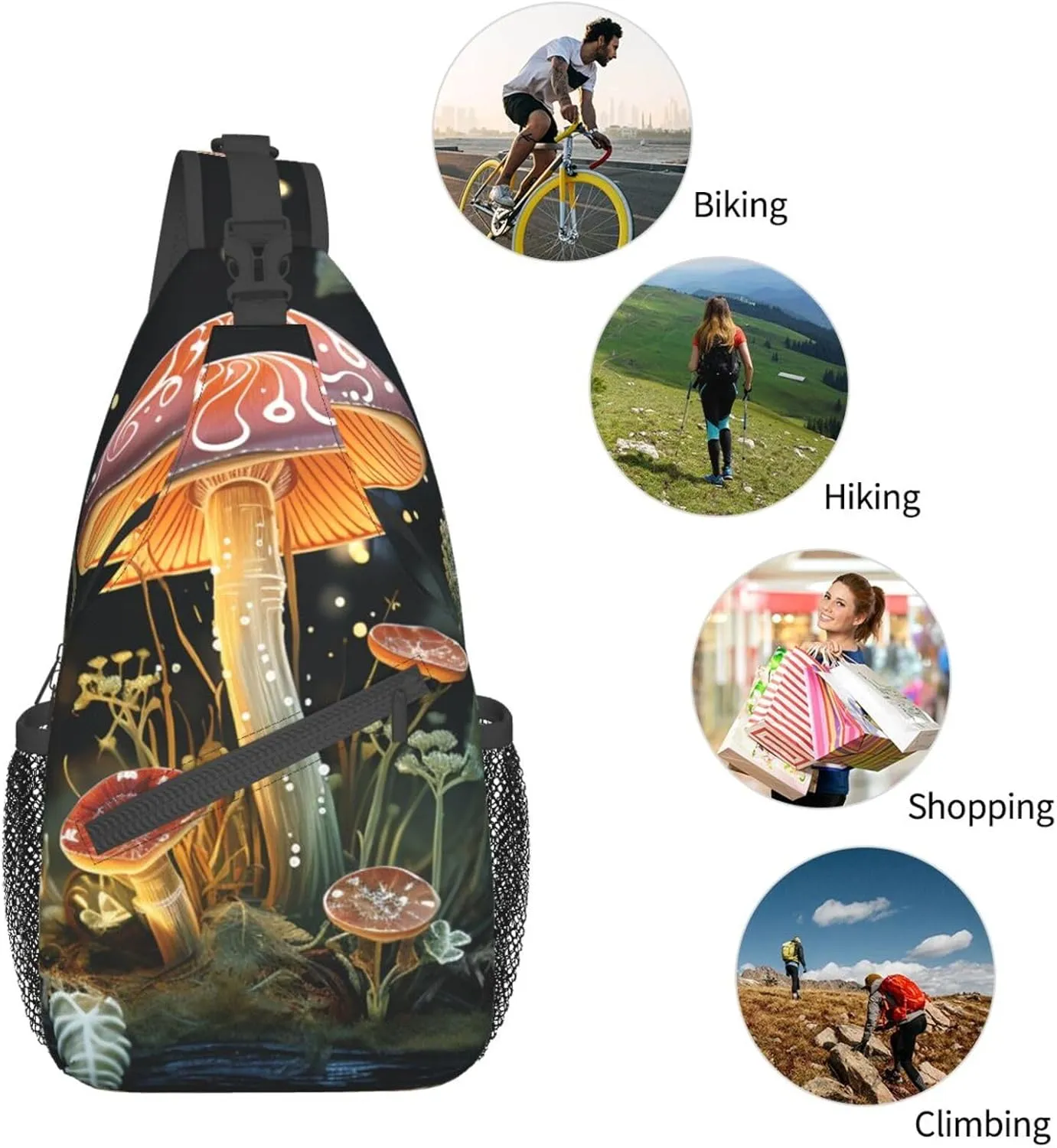 Sling Bag for Women Men Crossbody Bag Small Sling Backpack Butterfly Mushroom Chest Bag Hiking Daypack