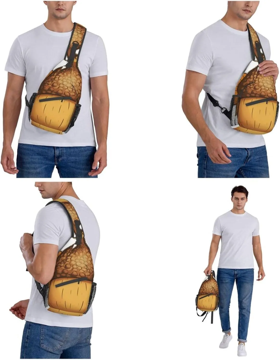 Sling Bag for Women Men Crossbody Bag Small Sling Backpack Cartoon Acorn Chest Bag Hiking Daypack