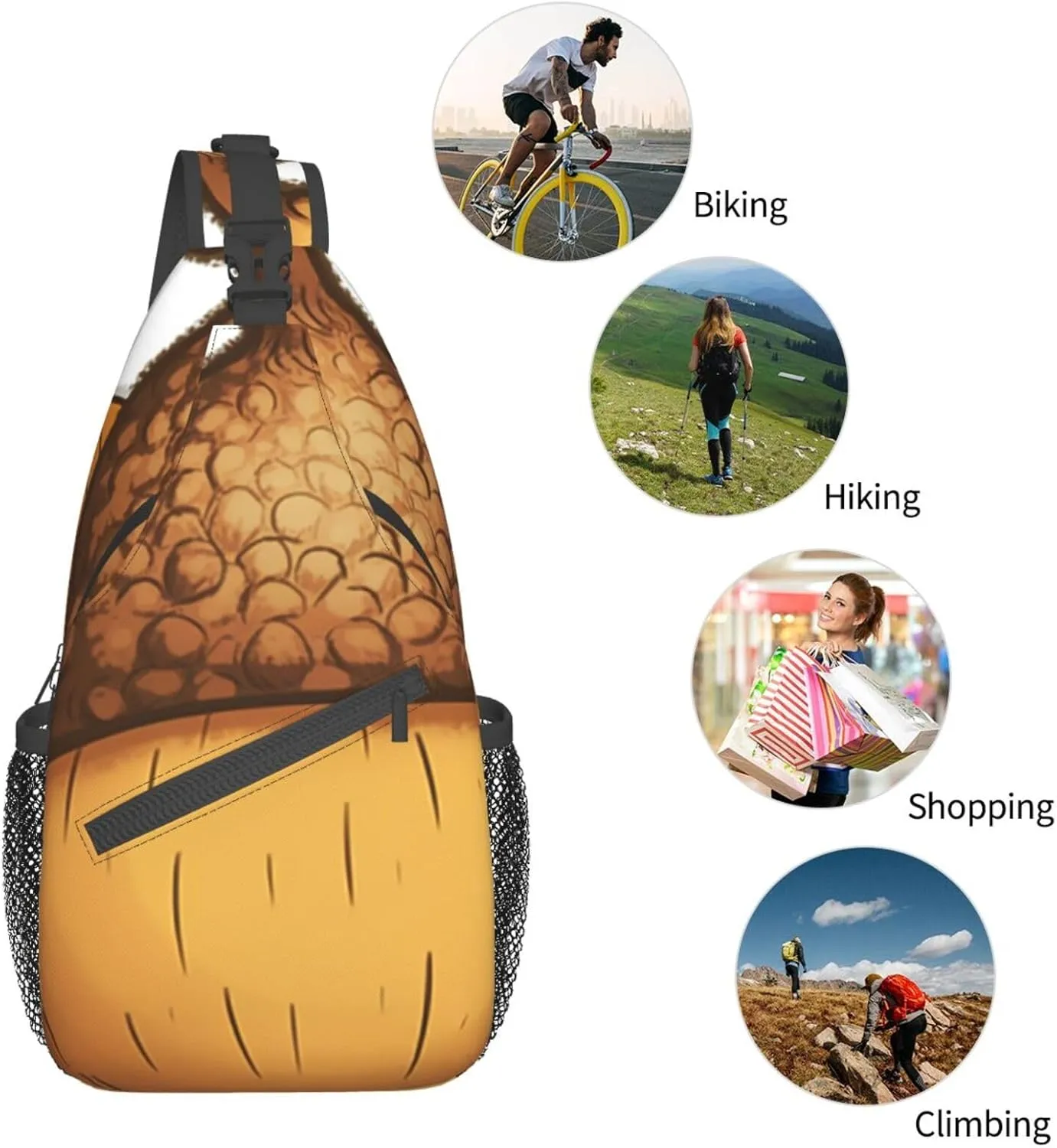 Sling Bag for Women Men Crossbody Bag Small Sling Backpack Cartoon Acorn Chest Bag Hiking Daypack
