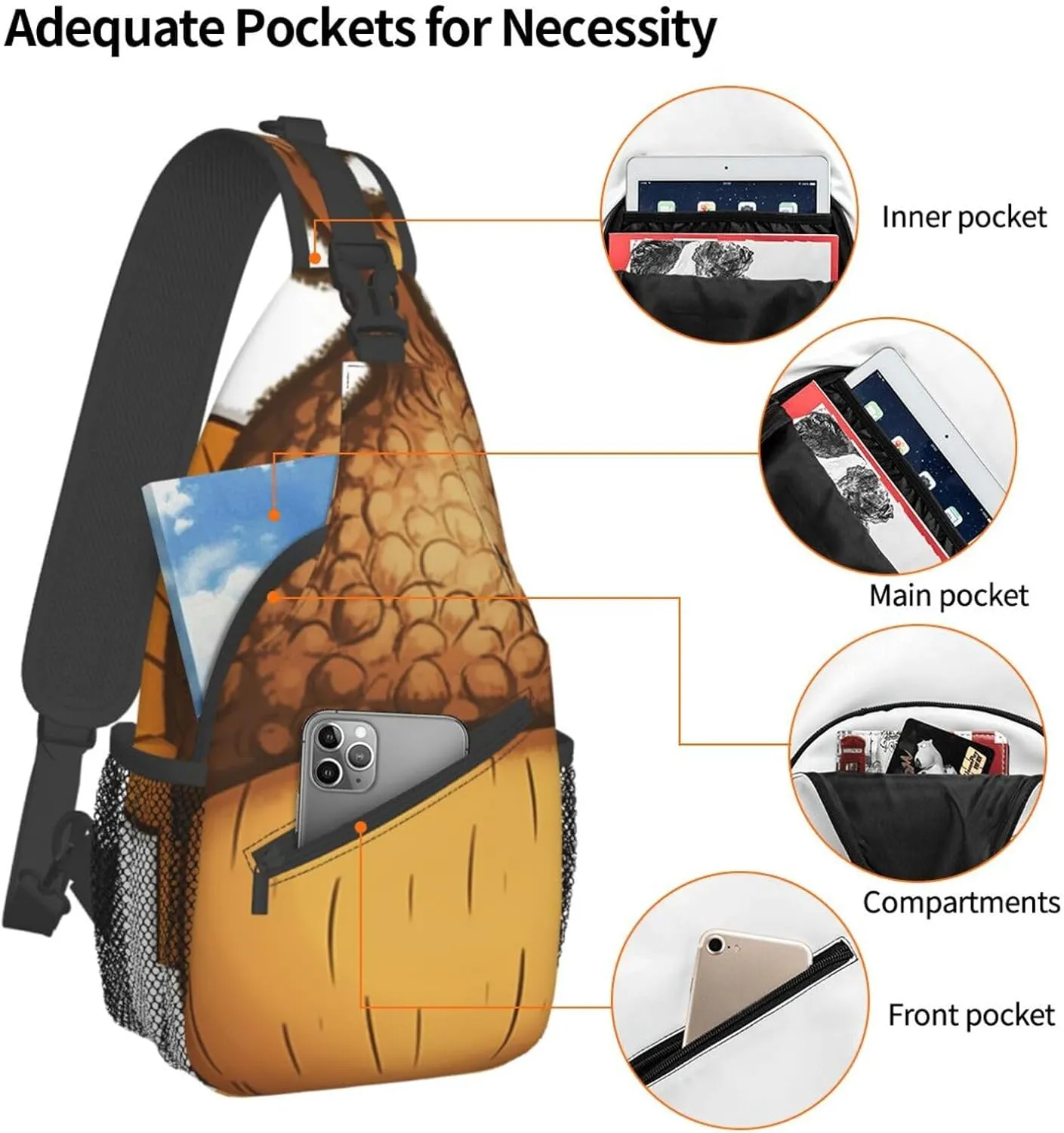 Sling Bag for Women Men Crossbody Bag Small Sling Backpack Cartoon Acorn Chest Bag Hiking Daypack