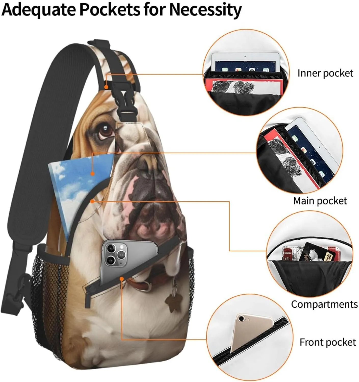 Sling Bag for Women Men Crossbody Bag Small Sling Backpack English-Bulldog Chest Bag Hiking Daypack