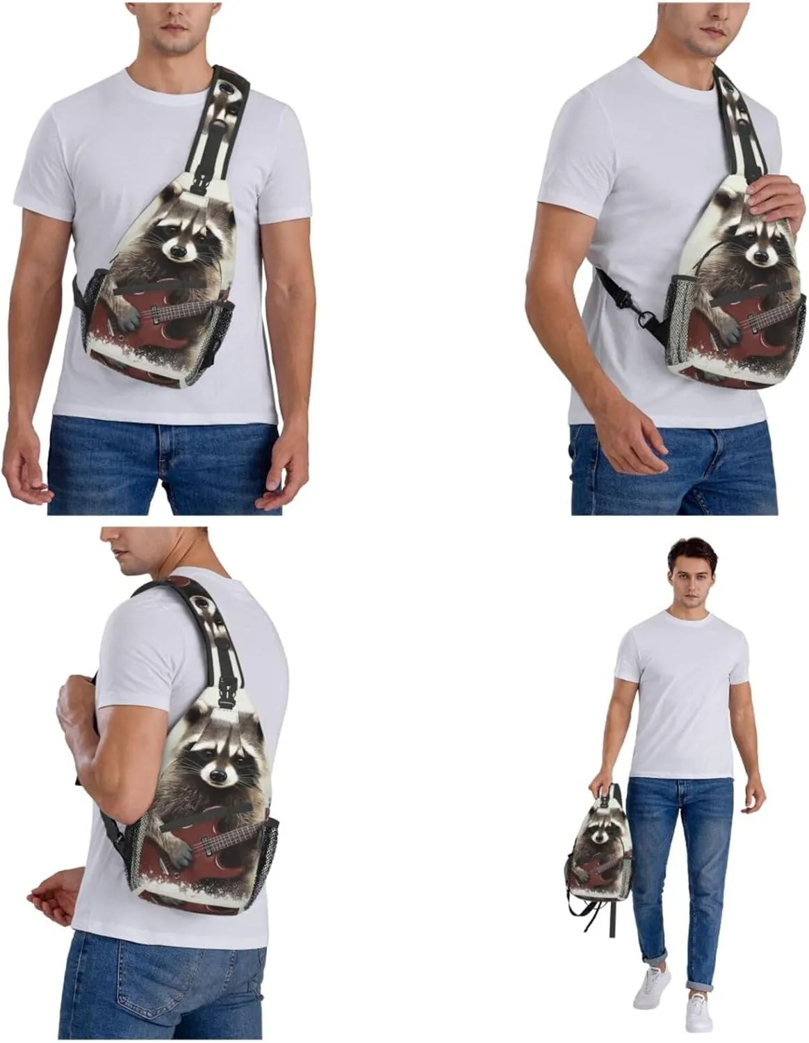 Sling Bag for Women Men Crossbody Bag Small Sling Backpack Funny raccoon Chest Bag Hiking Daypack